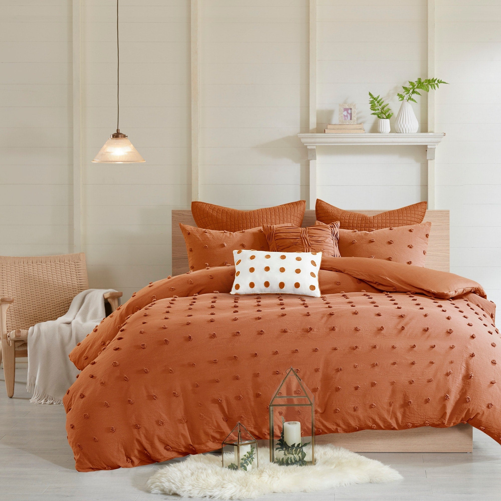 Parure de lit en jacquard de coton et maïs au design intelligent avec taies d'oreiller et coussins décoratifs