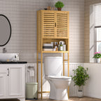 VEIKOUS Armoire de rangement en bambou au-dessus des toilettes, organiseur de salle de bain avec étagère réglable et portes doubles