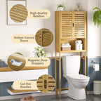 VEIKOUS Armoire de rangement en bambou au-dessus des toilettes, organiseur de salle de bain avec étagère réglable et portes doubles