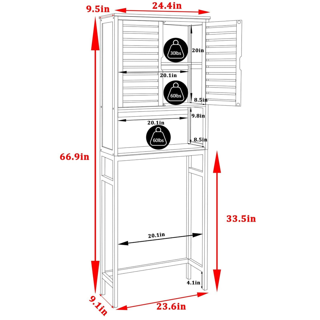 VEIKOUS Armoire de rangement en bambou au-dessus des toilettes, organiseur de salle de bain avec étagère réglable et portes doubles
