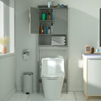 VEIKOUS Armoire de rangement en bambou au-dessus des toilettes, organiseur de salle de bain avec étagère réglable et portes doubles