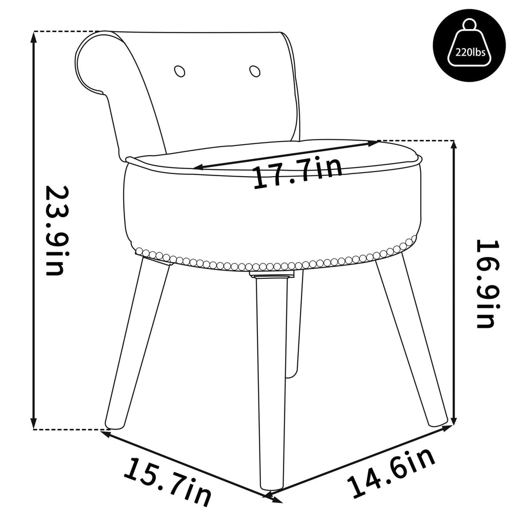 Tabouret de maquillage VEIKOUS avec dossier bas et pieds en bois - 17,3 x 15,7 x 25,1