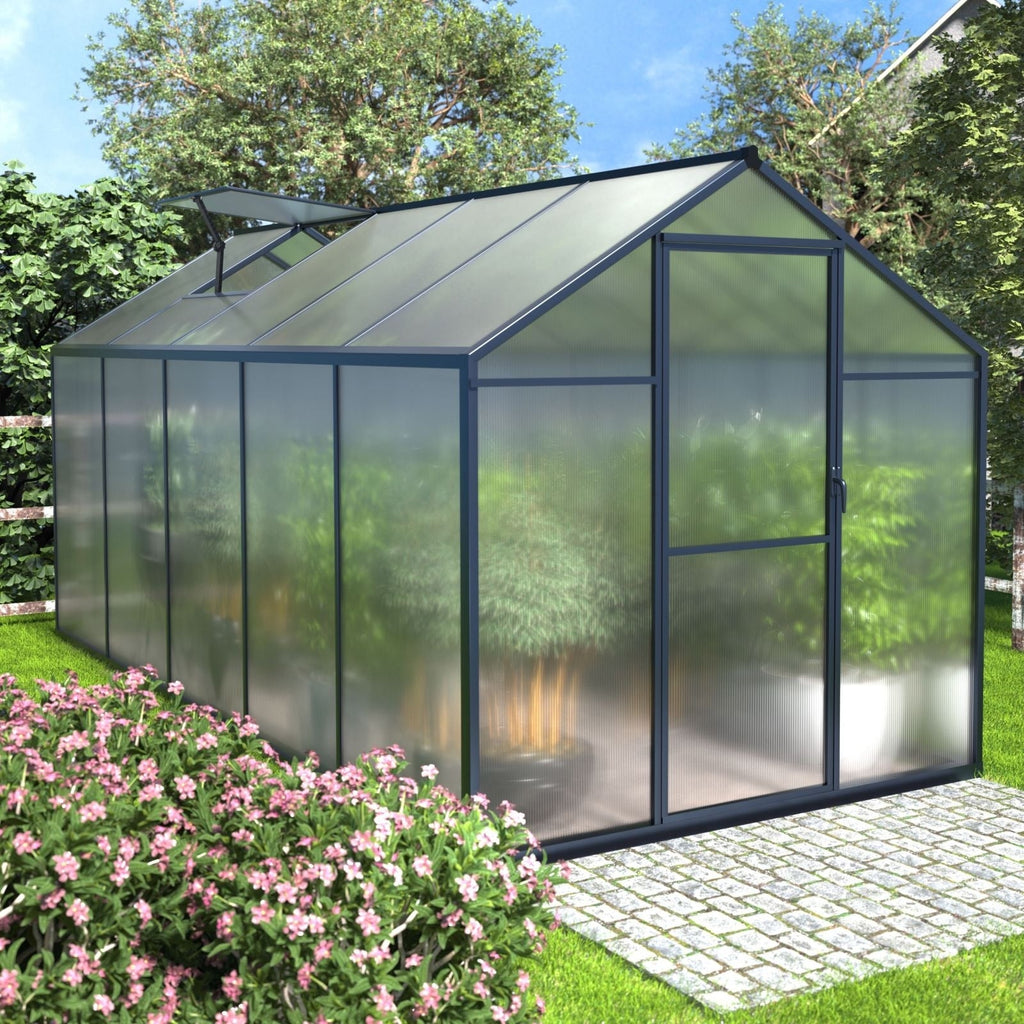 Serre de jardin en aluminium VEIKOUS avec ventilation de toit réglable et porte verrouillable, gris