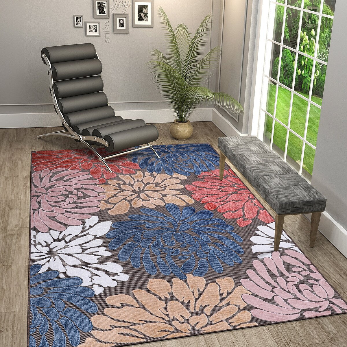 Tapis d'intérieur et d'extérieur à motif floral VILLADECOR, à poils courts et longs, pour terrasse