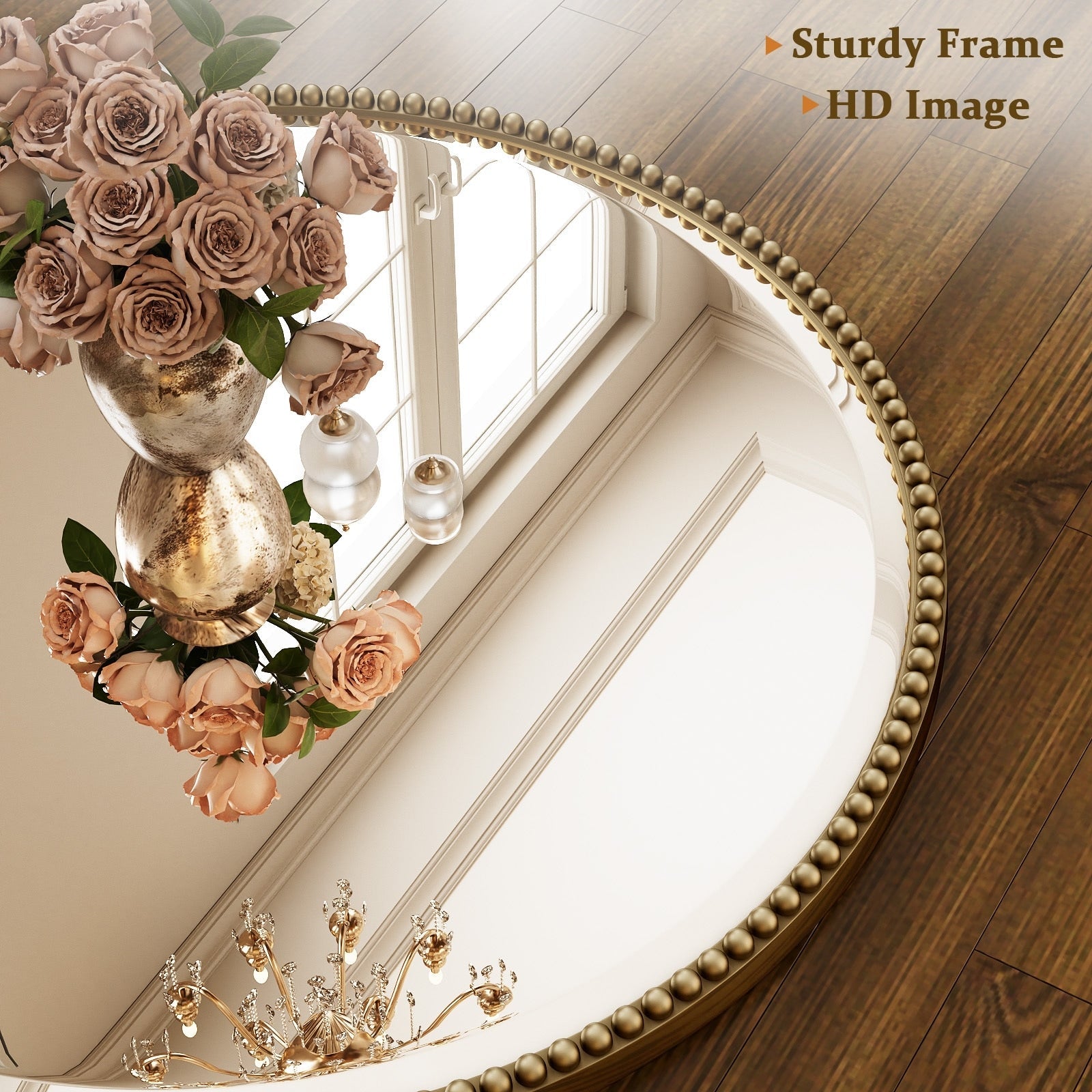 Miroir de salle de bain rond vintage avec cadre perlé