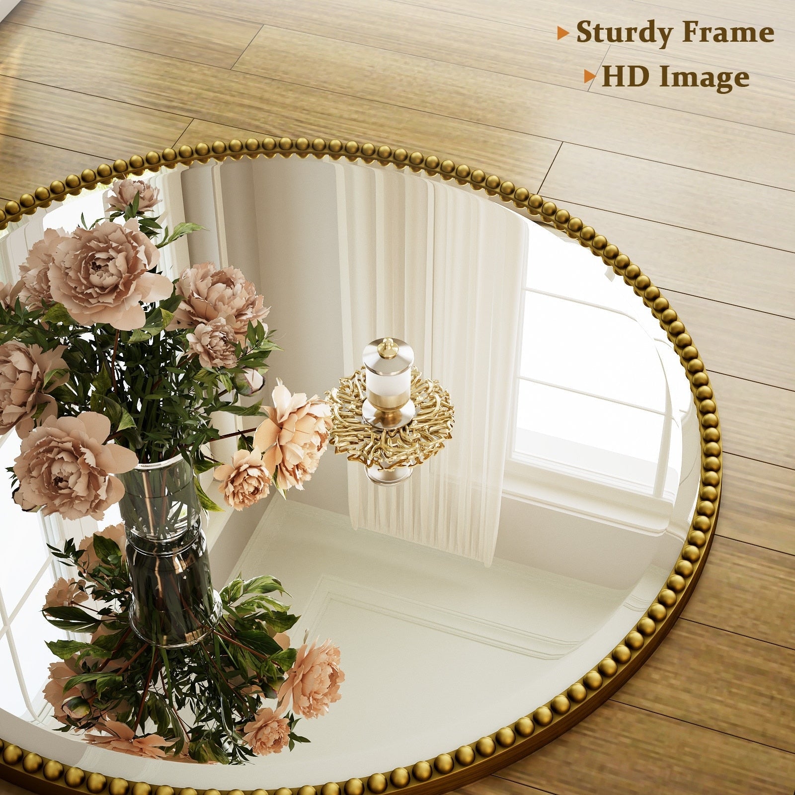 Miroir de salle de bain rond vintage avec cadre perlé