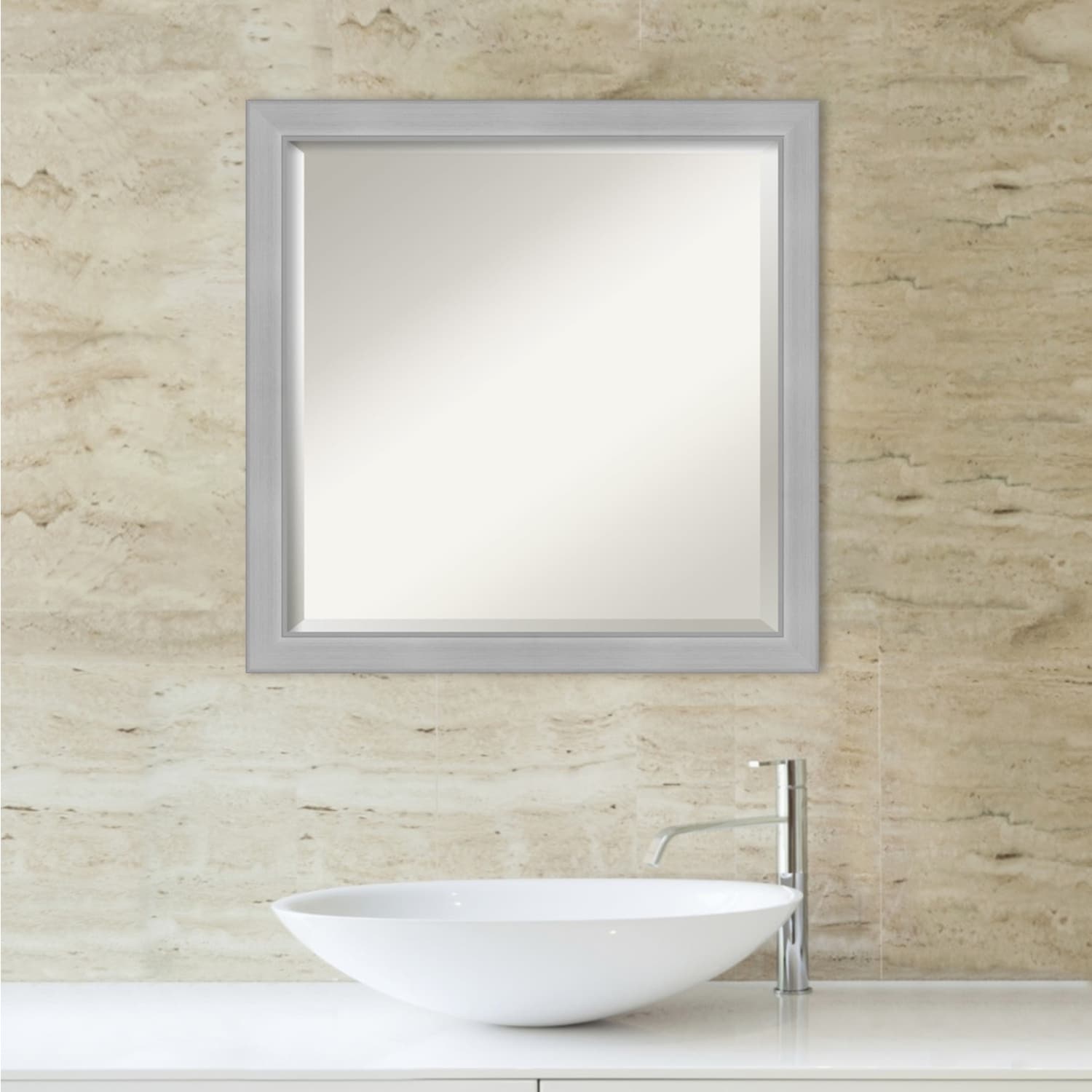 Miroir mural biseauté pour salle de bain - Cadre en nickel brossé Vista