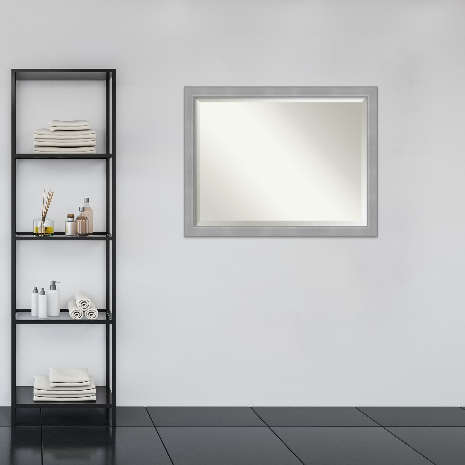 Miroir mural biseauté pour salle de bain - Cadre en nickel brossé Vista