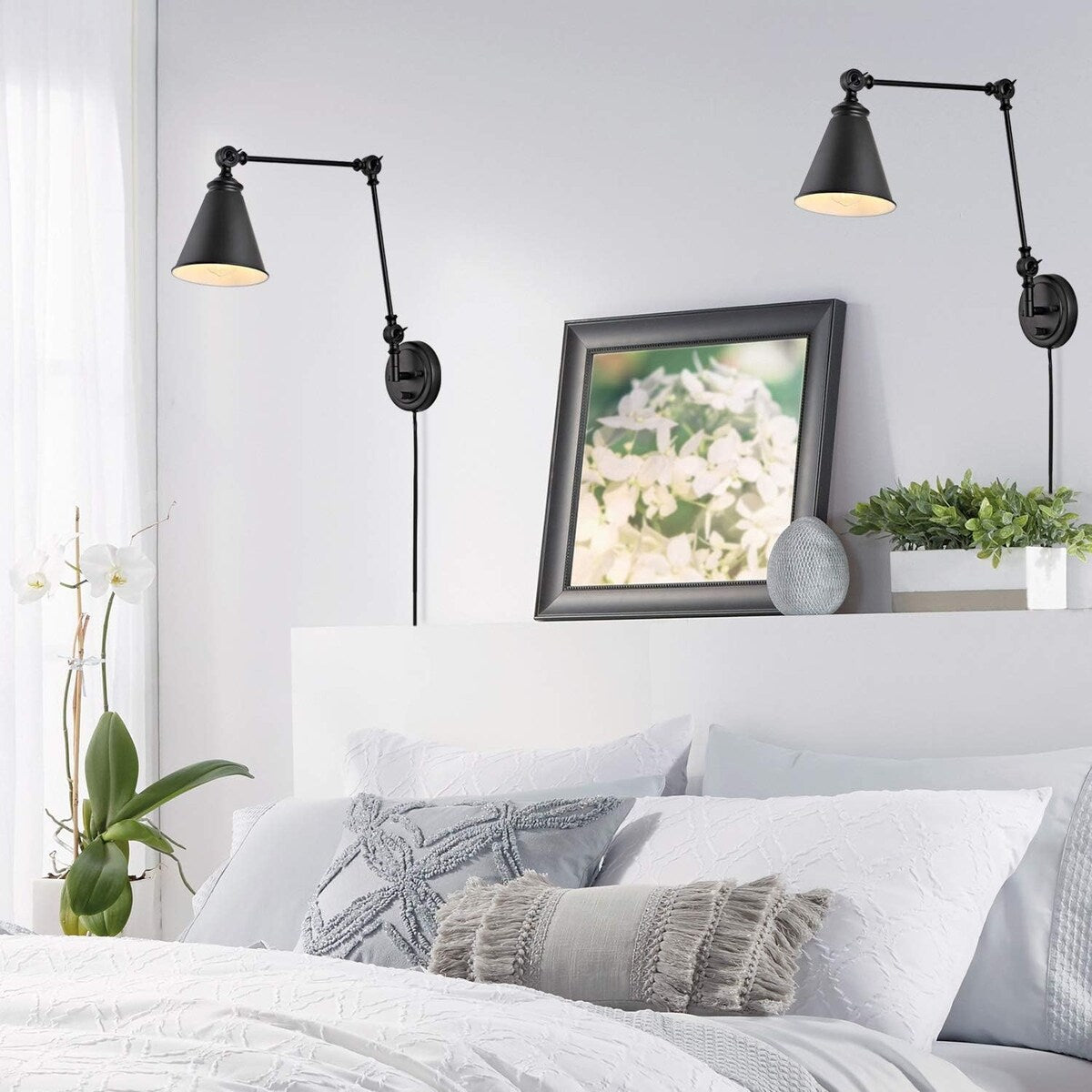 Applique murale industrielle à bras pivotant WINGBO avec abat-jour en métal, paquet de 2...