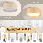 Plafonnier encastré moderne WINGBO à 3 lumières avec abat-jour tambour double en rotin et tissu