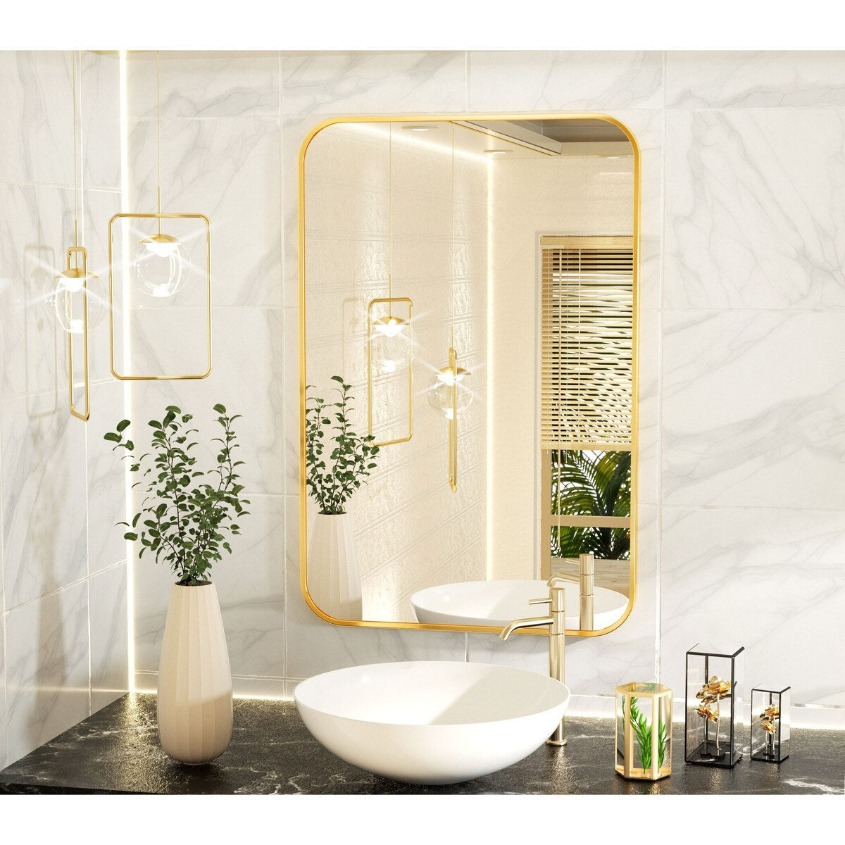 Miroir de salle de bain mural avec coin arrondi