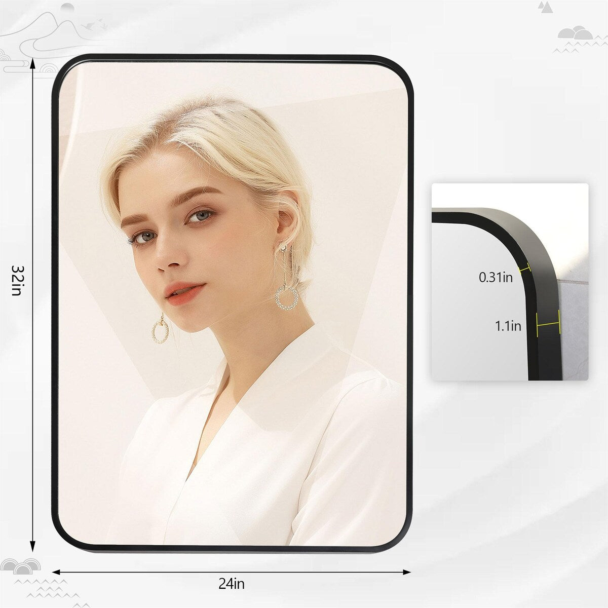 Miroir de salle de bain mural avec coin arrondi