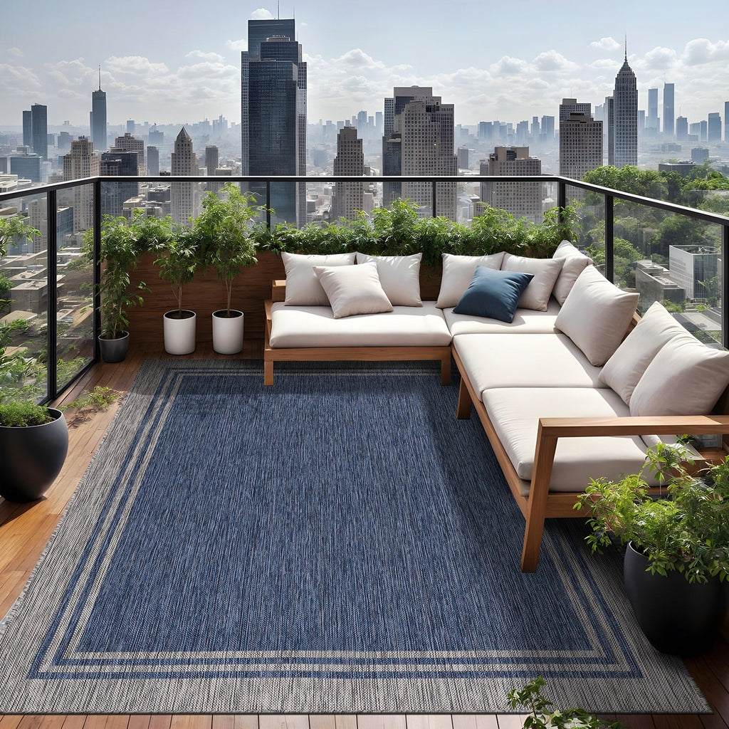 Tapis d'intérieur et d'extérieur lavable à bordures pour patio, terrasse et porche