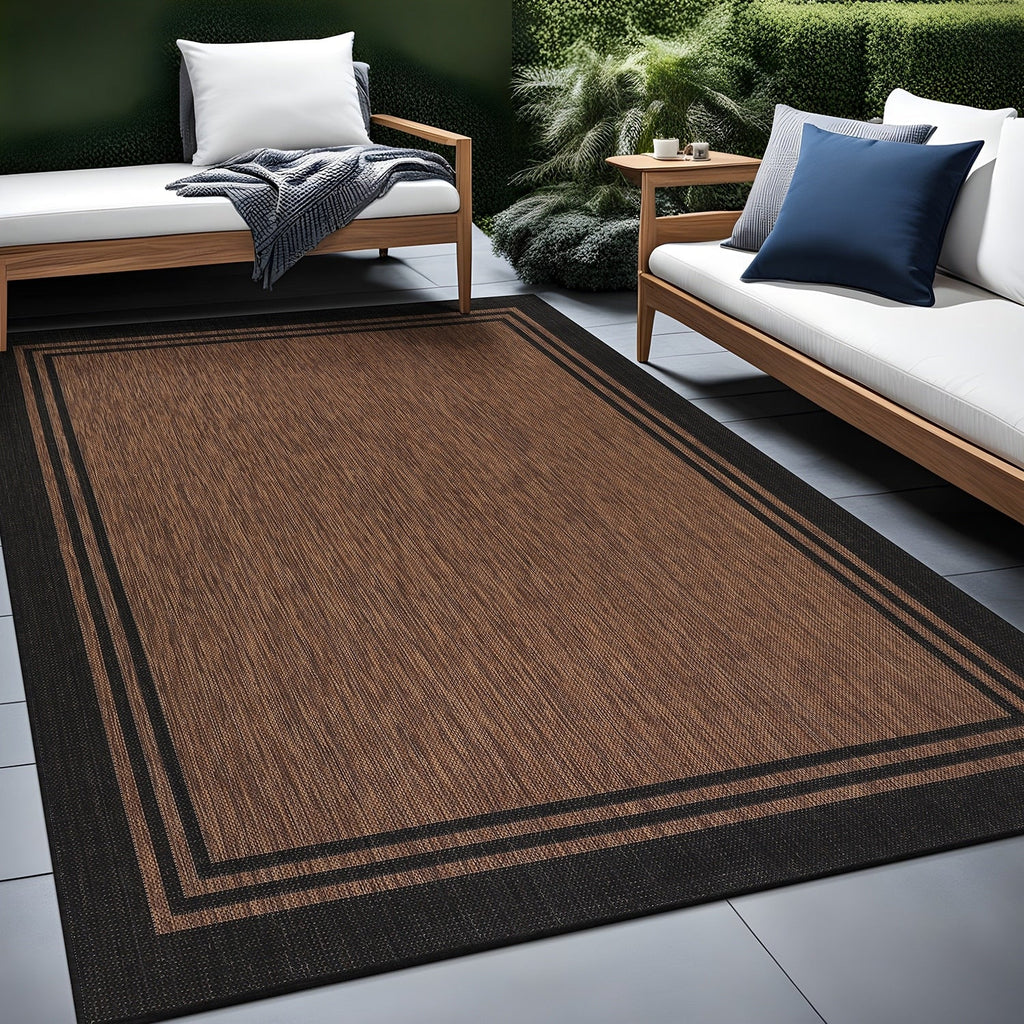 Tapis d'intérieur et d'extérieur lavable à bordures pour patio, terrasse et porche