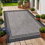 Tapis d'intérieur et d'extérieur lavable à bordures pour patio, terrasse et porche