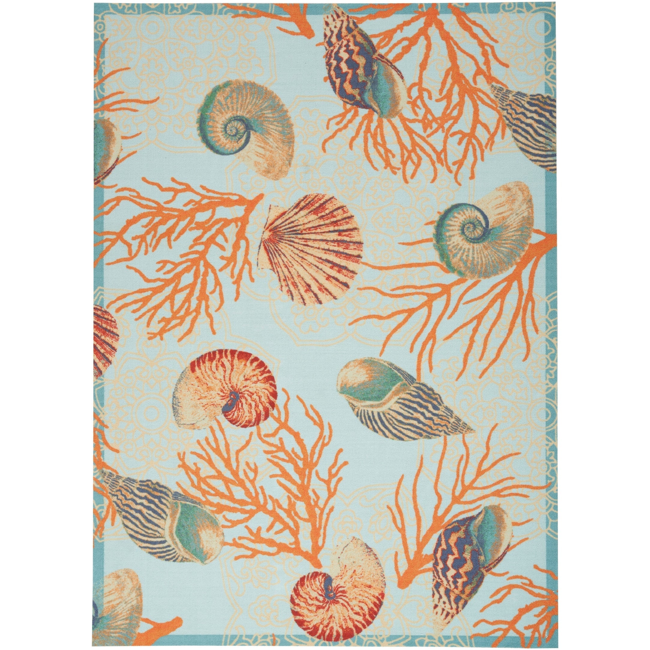 Tapis d'intérieur et d'extérieur Waverly Sun &amp; Shade Shore Thing à motif de coquillages tropicaux et floraux