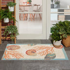 Tapis d'intérieur et d'extérieur Waverly Sun &amp; Shade Shore Thing à motif de coquillages tropicaux et floraux