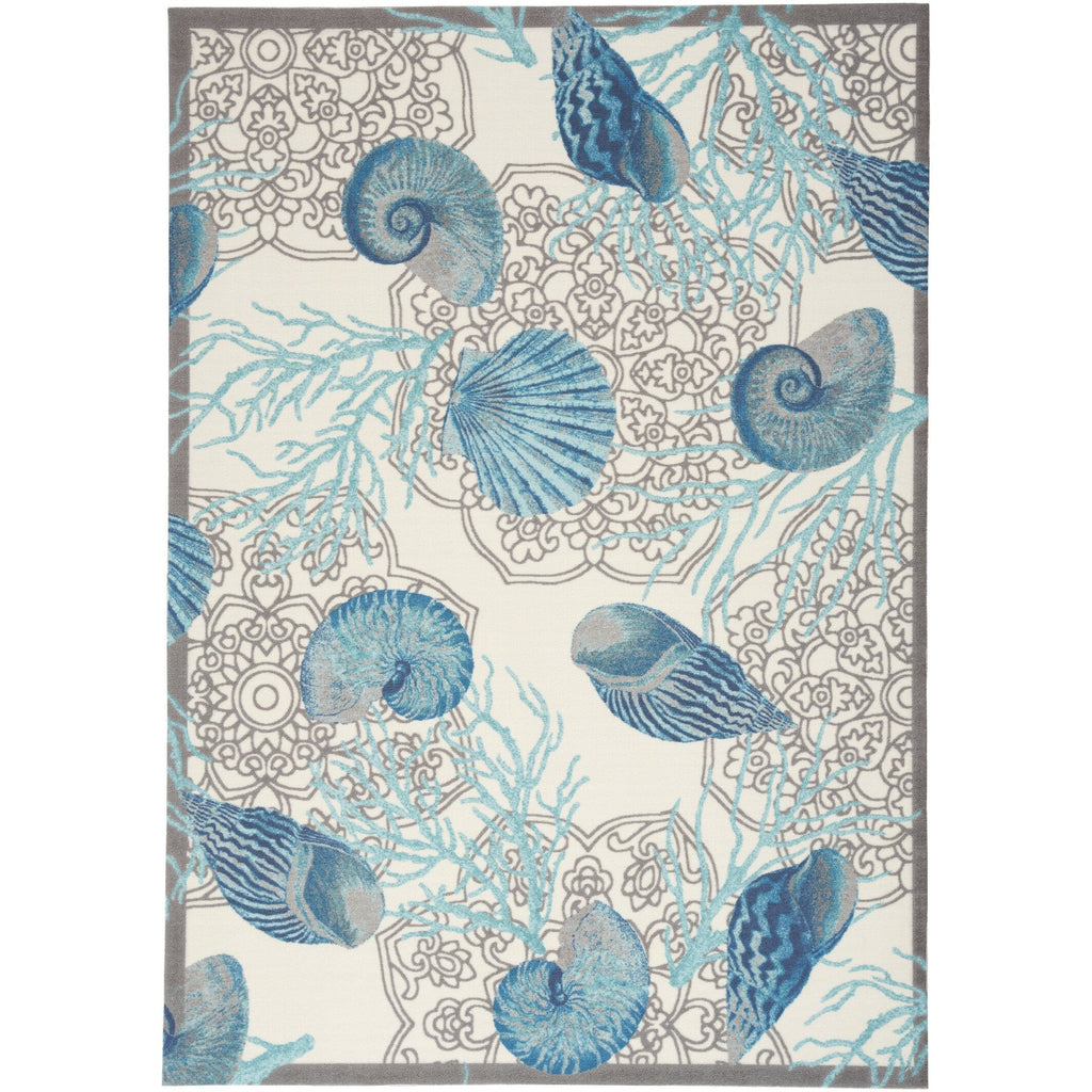 Tapis d'intérieur et d'extérieur Waverly Sun &amp; Shade Shore Thing à motif de coquillages tropicaux et floraux