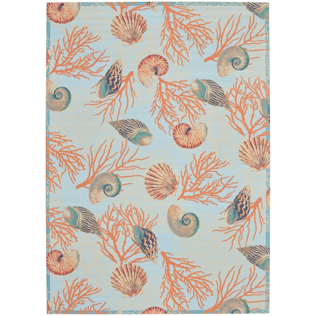 Tapis d'intérieur et d'extérieur Waverly Sun &amp; Shade Shore Thing à motif de coquillages tropicaux et floraux