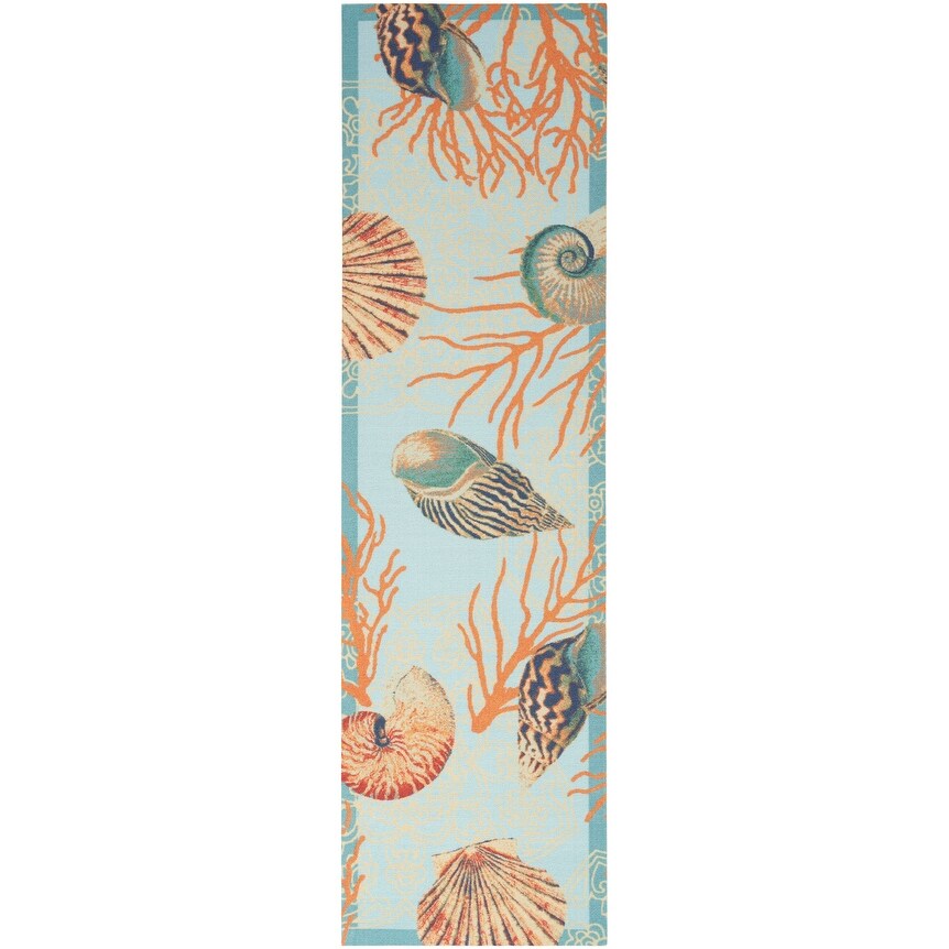 Tapis d'intérieur et d'extérieur Waverly Sun &amp; Shade Shore Thing à motif de coquillages tropicaux et floraux