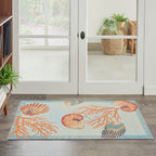 Tapis d'intérieur et d'extérieur Waverly Sun &amp; Shade Shore Thing à motif de coquillages tropicaux et floraux