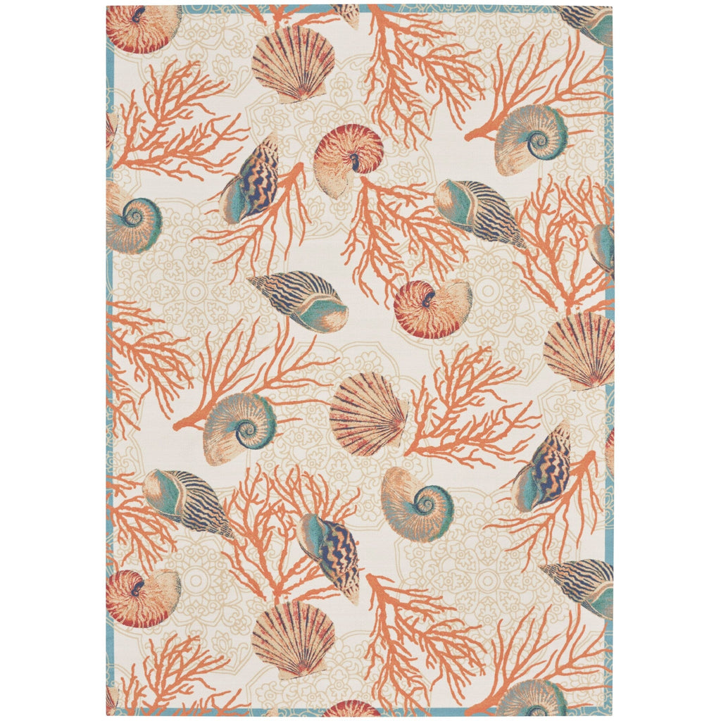 Tapis d'intérieur et d'extérieur Waverly Sun &amp; Shade Shore Thing à motif de coquillages tropicaux et floraux