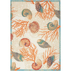 Tapis d'intérieur et d'extérieur Waverly Sun &amp; Shade Shore Thing à motif de coquillages tropicaux et floraux