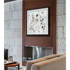 Brume de fleurs sauvages I - Impression encadrée personnalisée - bleu, blanc, gris, jaune, vert, argent, or