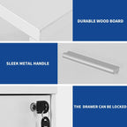 Classeur latéral mobile en bois avec station de charge verrouillable, compatible avec les dossiers de format A4, Lettre et Légal