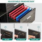 Classeur latéral mobile en bois avec station de charge verrouillable, compatible avec les dossiers de format A4, Lettre et Légal