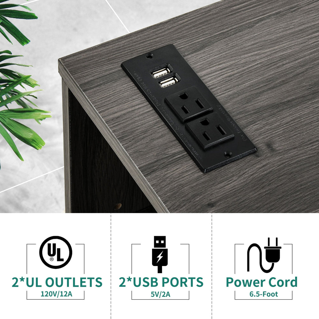 Classeur latéral mobile en bois avec station de charge verrouillable, compatible avec les dossiers de format A4, Lettre et Légal