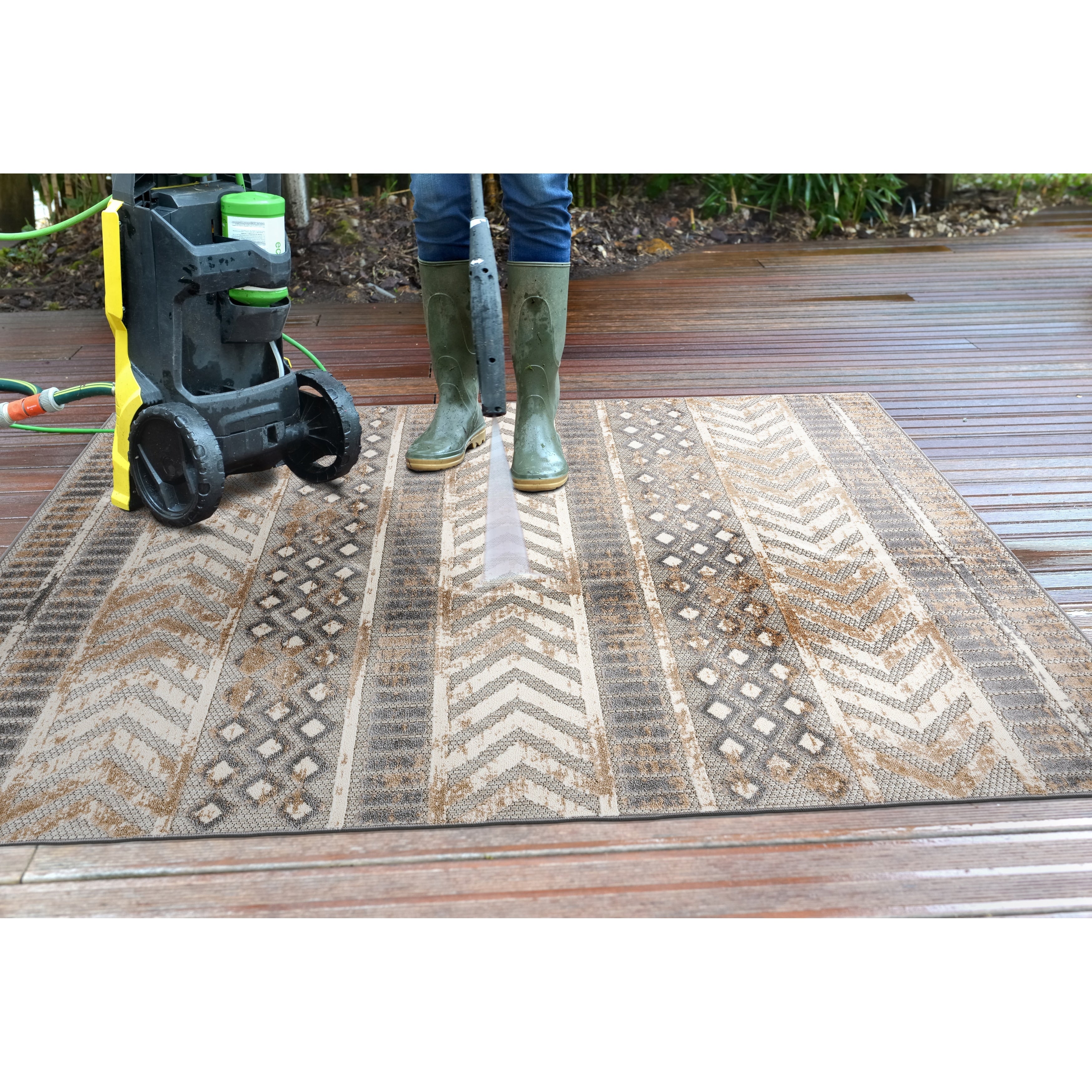 Tapis géométrique d'intérieur/extérieur vieilli World Rug Gallery