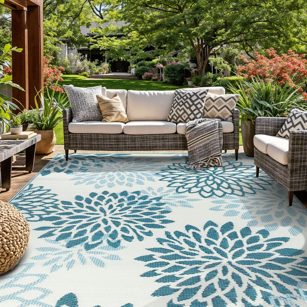 Tapis d'extérieur réversibles en plastique recyclé à motifs floraux modernes Aloha de la World Rug Gallery