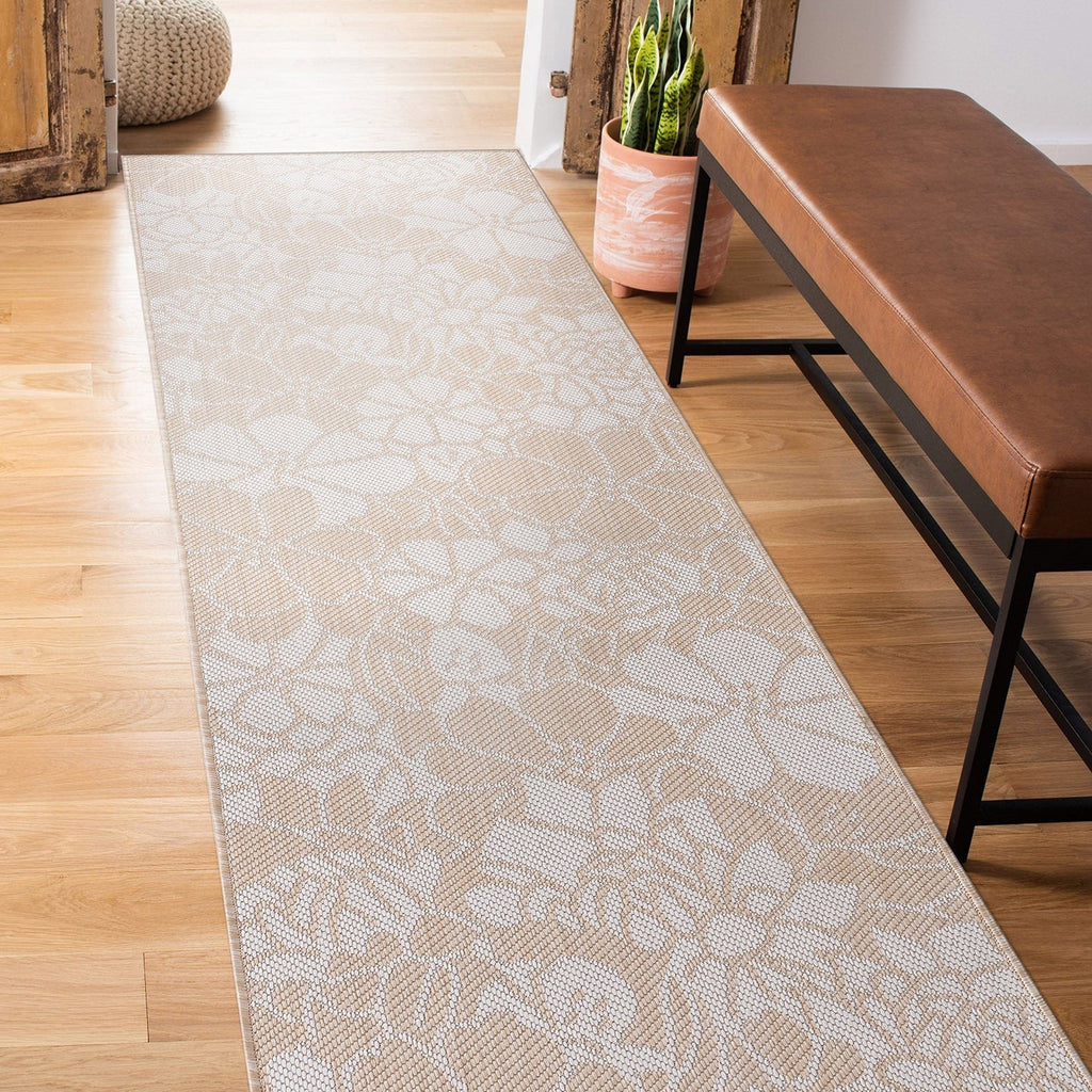 Tapis d'intérieur/extérieur texturé à motif floral moderne World Rug Gallery