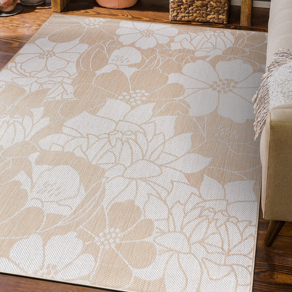 Tapis d'intérieur/extérieur texturé à motif floral moderne World Rug Gallery