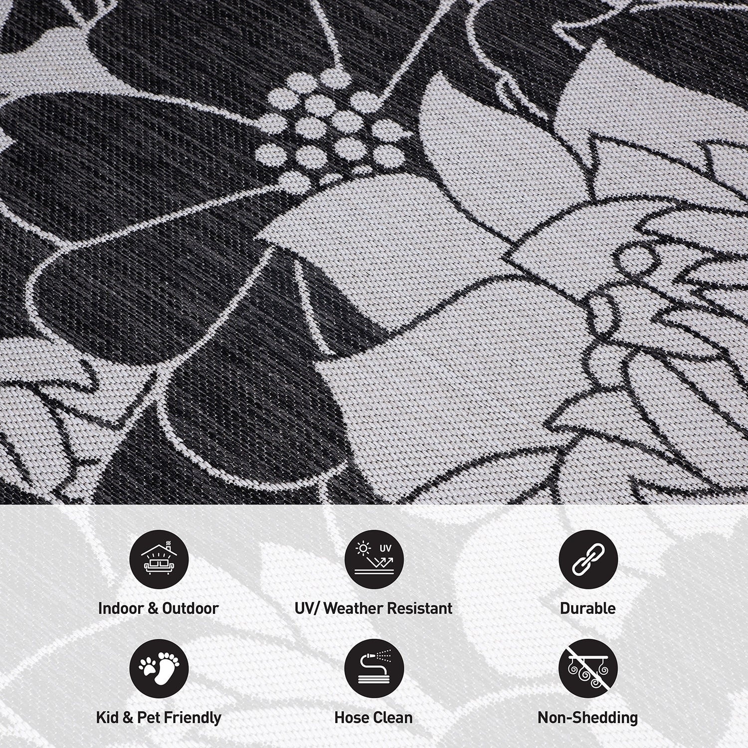 Tapis d'intérieur/extérieur texturé à motif floral moderne World Rug Gallery