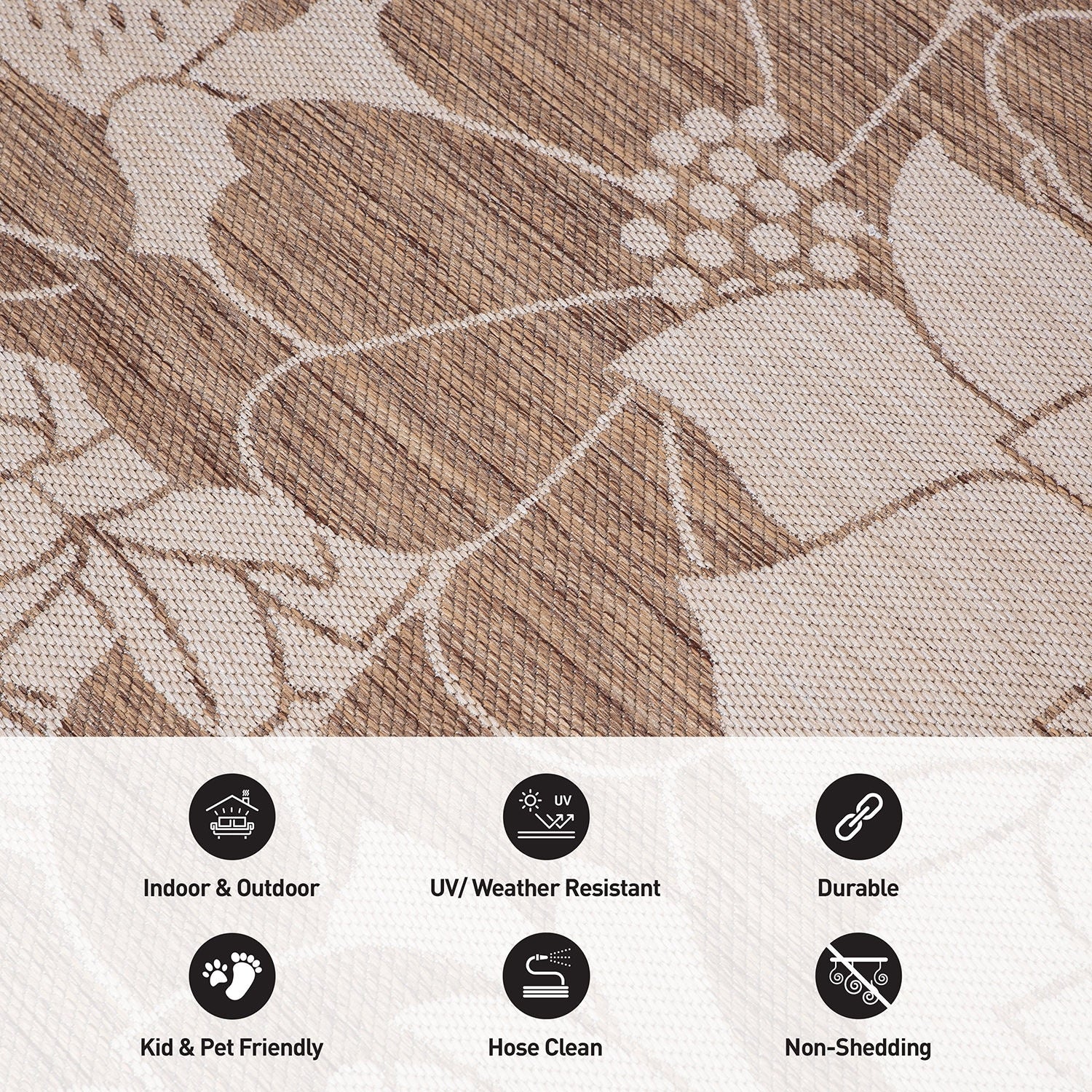 Tapis d'intérieur/extérieur texturé à motif floral moderne World Rug Gallery