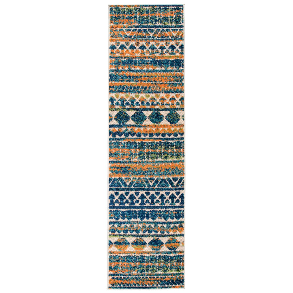 Tapis d'intérieur/extérieur géométrique délavé à rayures modernes de la World Rug Gallery