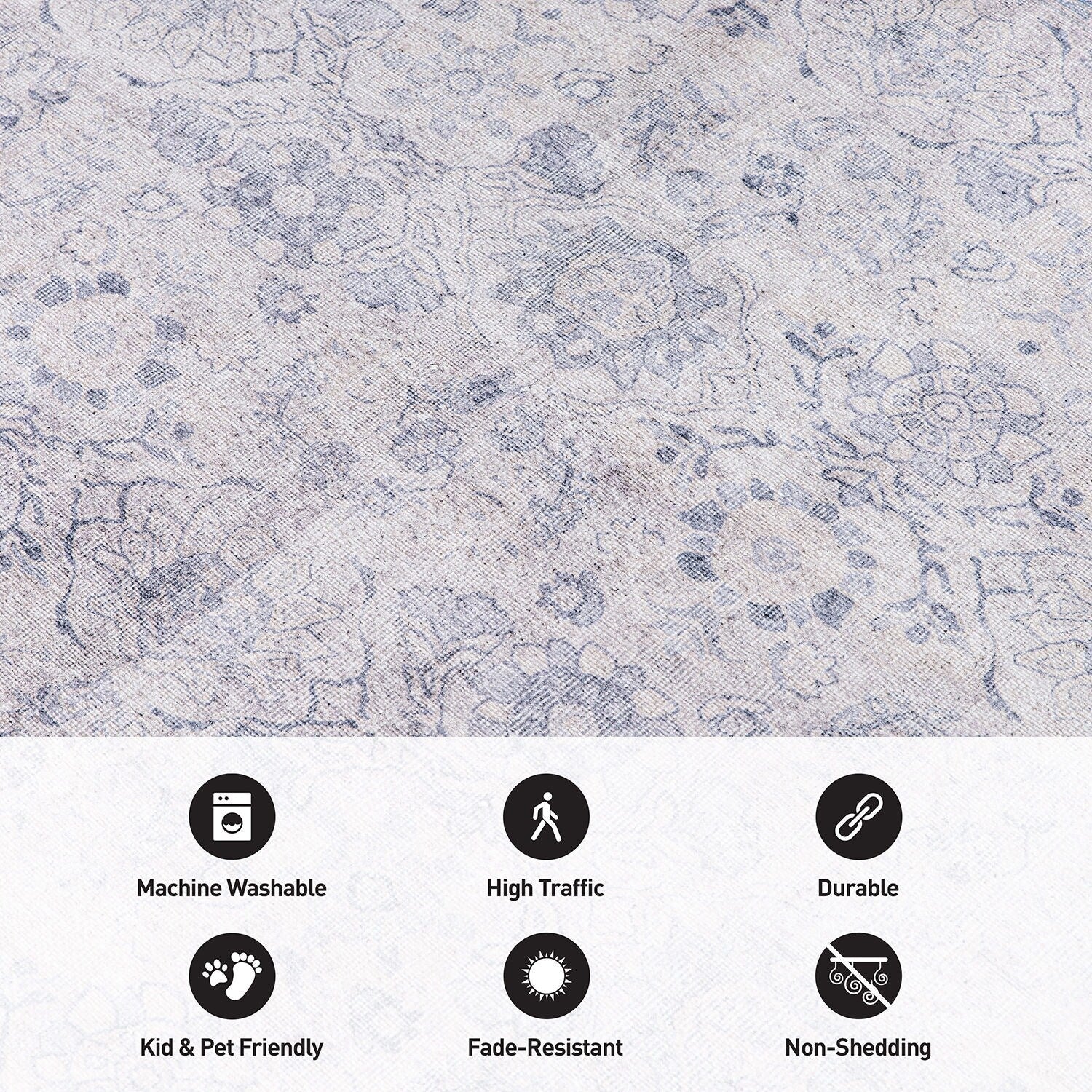 Tapis de transition World Rug Gallery, style vintage, antidérapant, lavable en machine, avec bordures