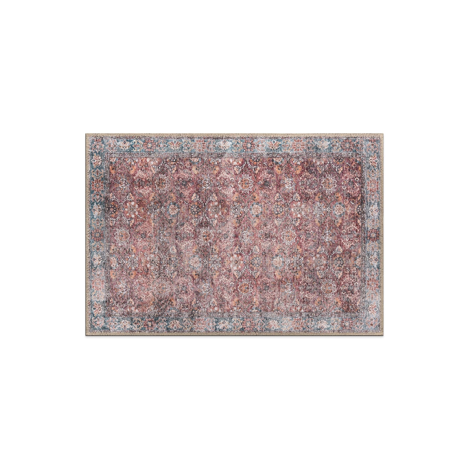 Tapis de transition World Rug Gallery, style vintage, antidérapant, lavable en machine, avec bordures