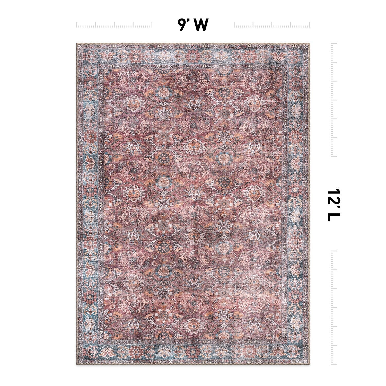 Tapis de transition World Rug Gallery, style vintage, antidérapant, lavable en machine, avec bordures