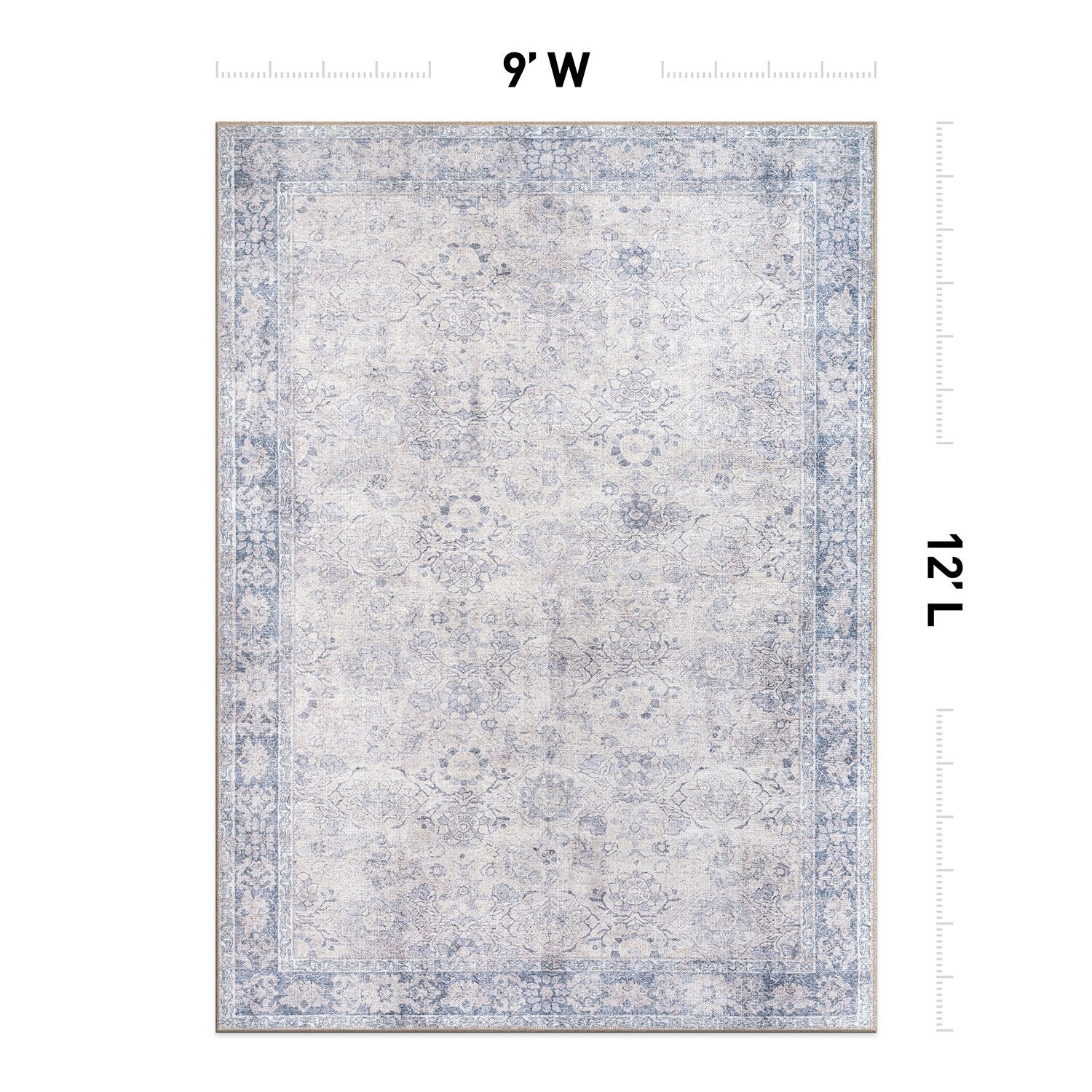 Tapis de transition World Rug Gallery, style vintage, antidérapant, lavable en machine, avec bordures