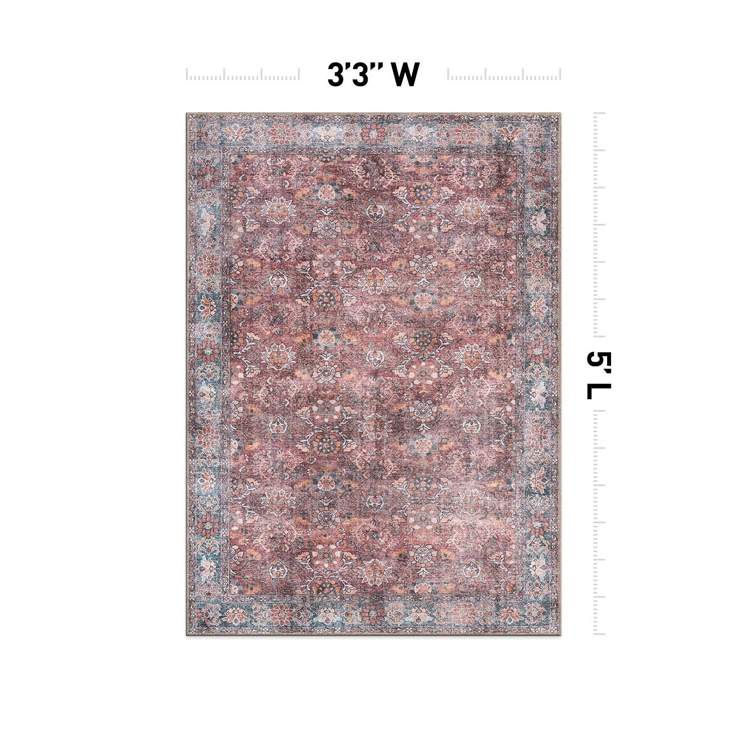 Tapis de transition World Rug Gallery, style vintage, antidérapant, lavable en machine, avec bordures