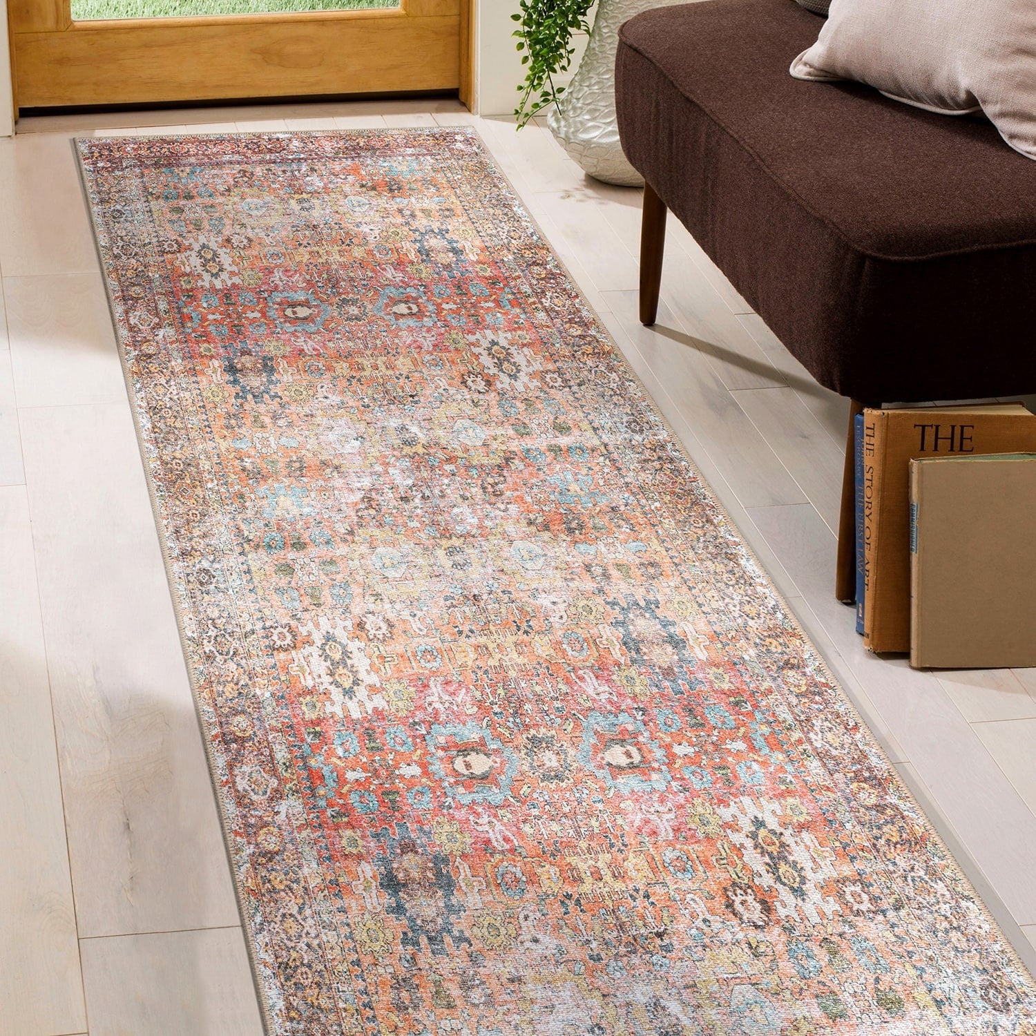 Tapis antidérapant lavable en machine, style transitionnel et vieilli, de la World Rug Gallery