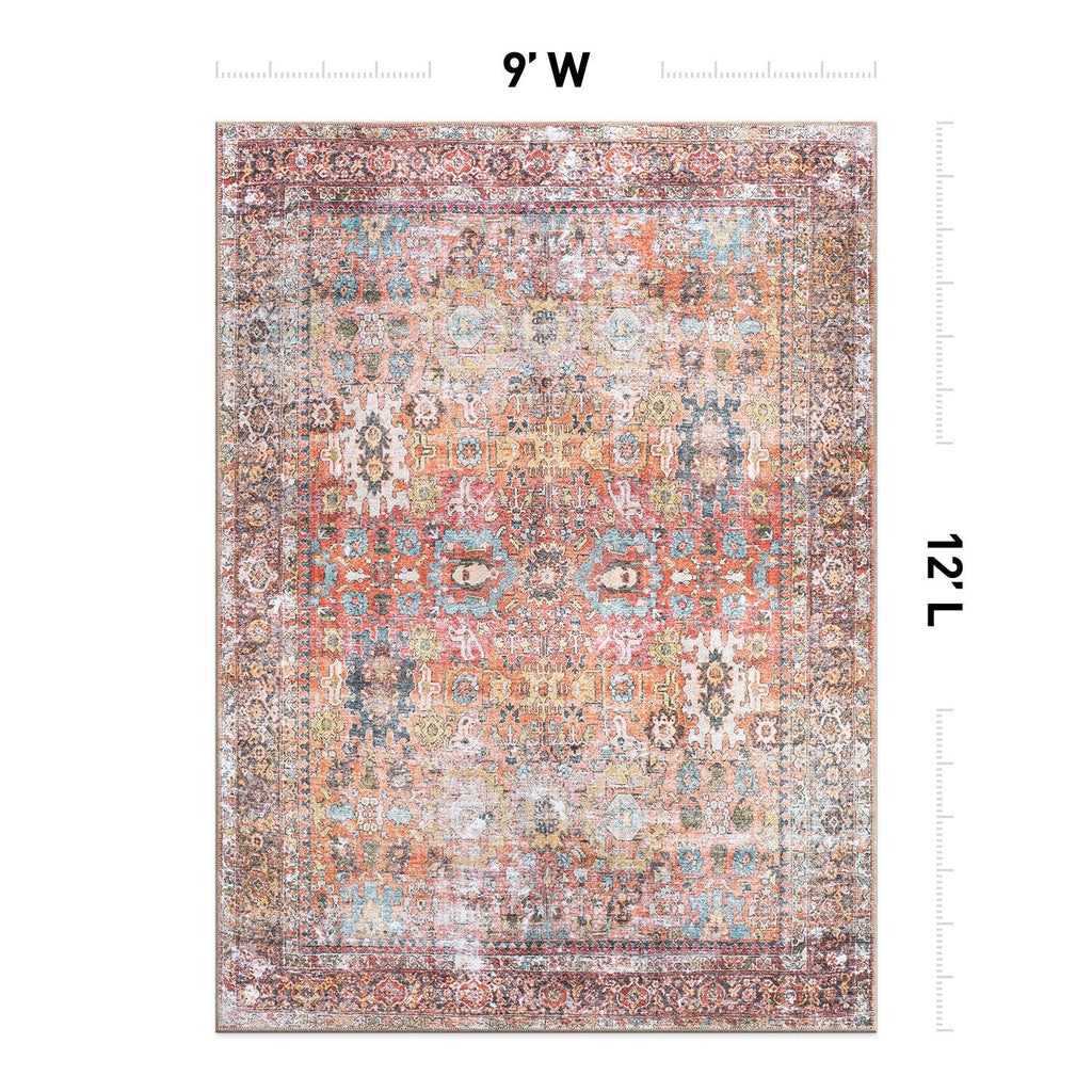 Tapis antidérapant lavable en machine, style transitionnel et vieilli, de la World Rug Gallery
