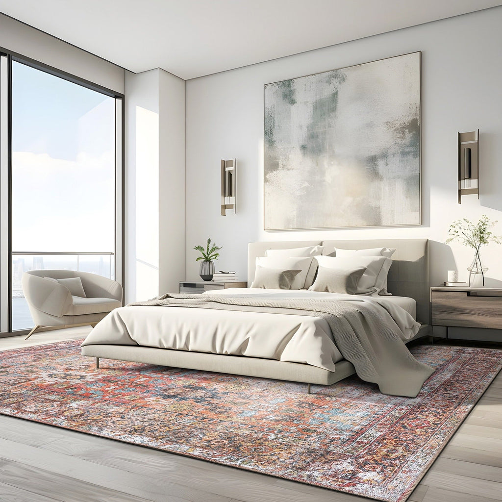 Tapis antidérapant lavable en machine, style transitionnel et vieilli, de la World Rug Gallery