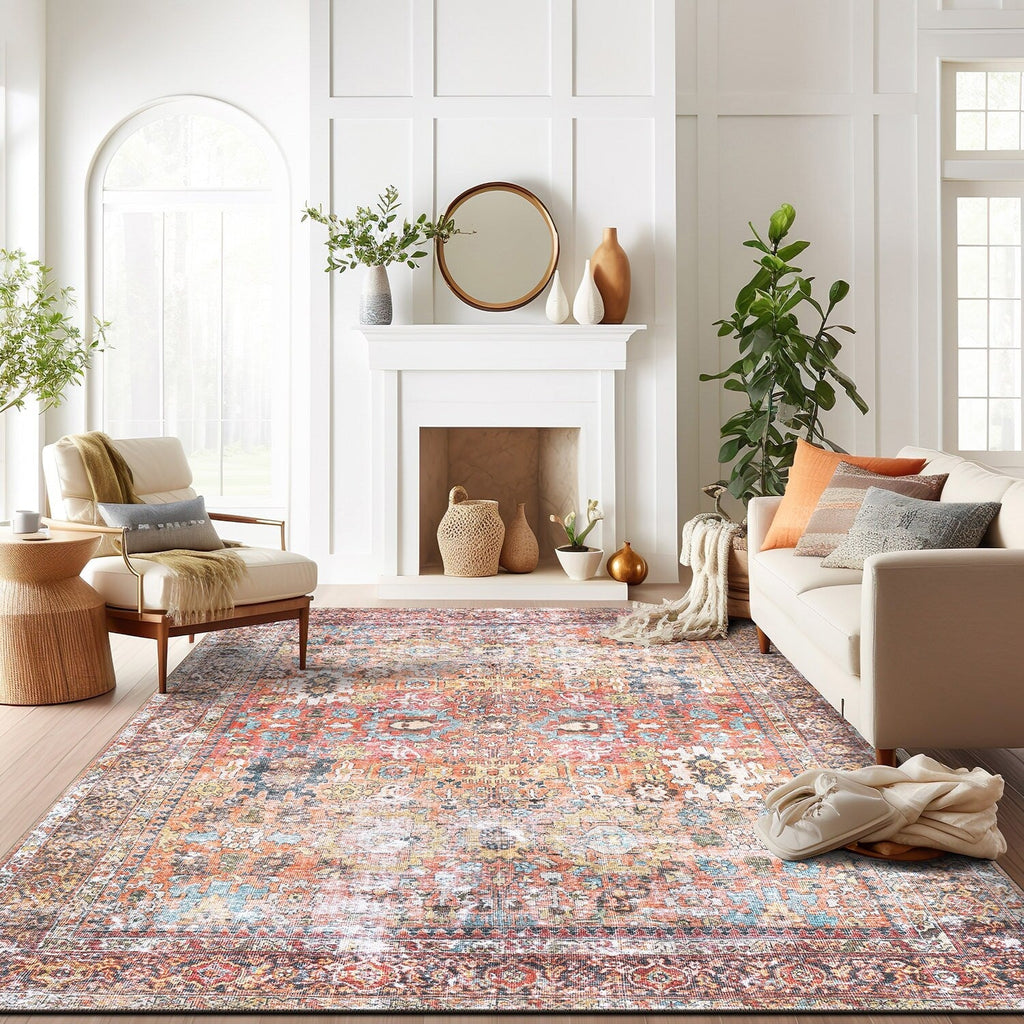 Tapis antidérapant lavable en machine, style transitionnel et vieilli, de la World Rug Gallery