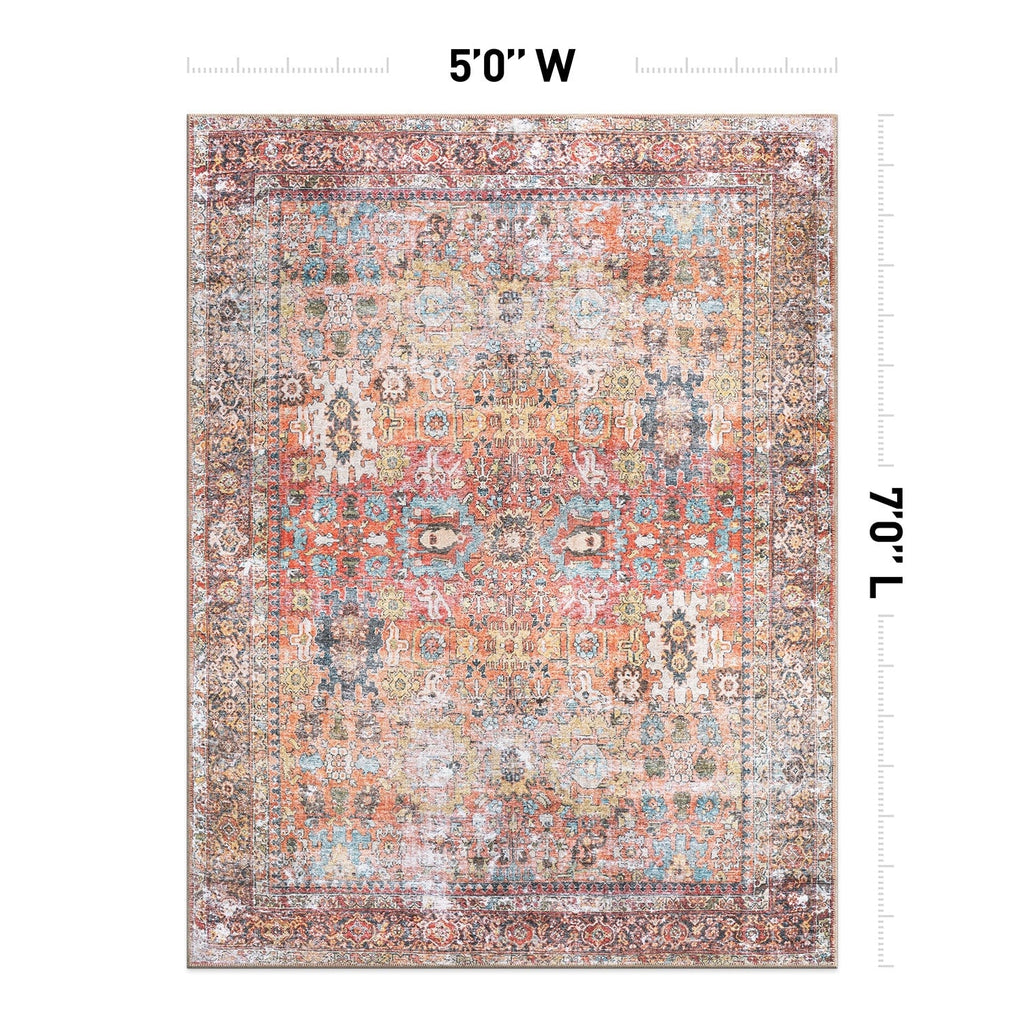 Tapis antidérapant lavable en machine, style transitionnel et vieilli, de la World Rug Gallery