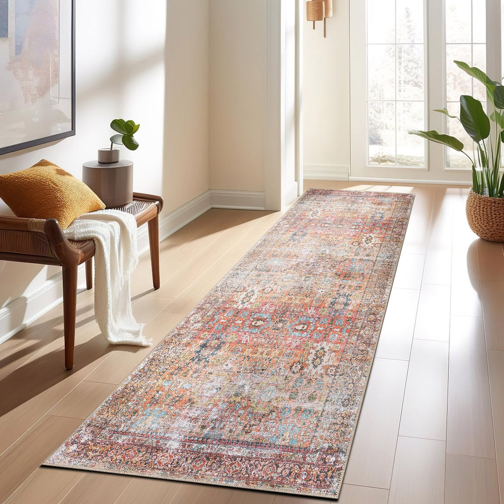Tapis antidérapant lavable en machine, style transitionnel et vieilli, de la World Rug Gallery