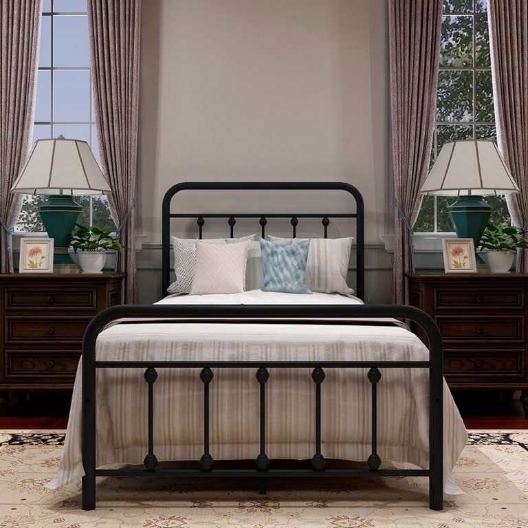 Cadre de lit plateforme en métal vintage simple Alazyhome, montage facile